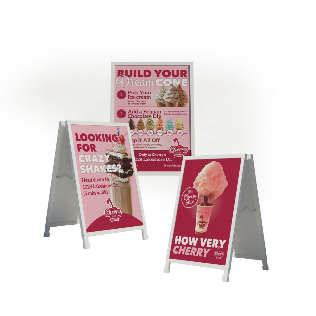 Series of sandwich boards designed for Cherry On Top